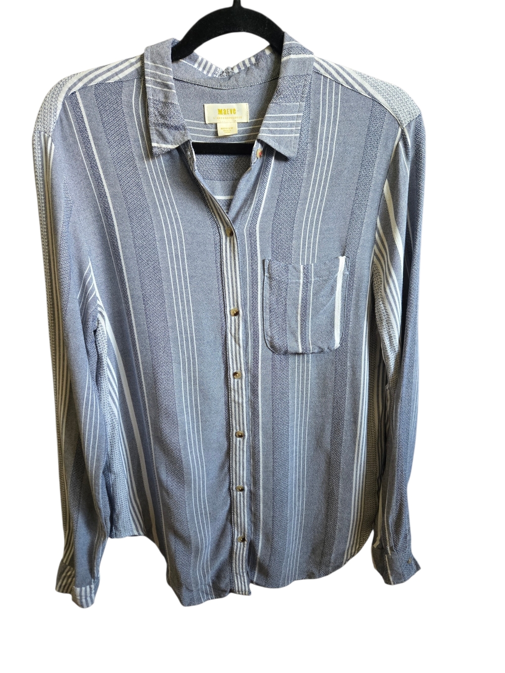 Maeve Anthropologie Blue Stripe Button Down Blouse Relaxed Fit Medium